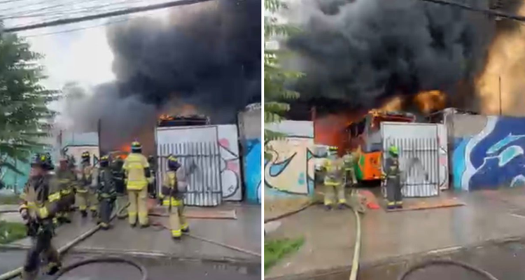 Segunda alarma por incendio en taller de Estación Central: 20 carros combaten intensas llamas
