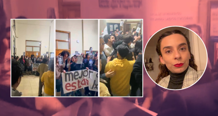 Diputada Javiera Rodríguez sufre funa con escupos y empujones en Facultad de Derecho de la U. de Chile