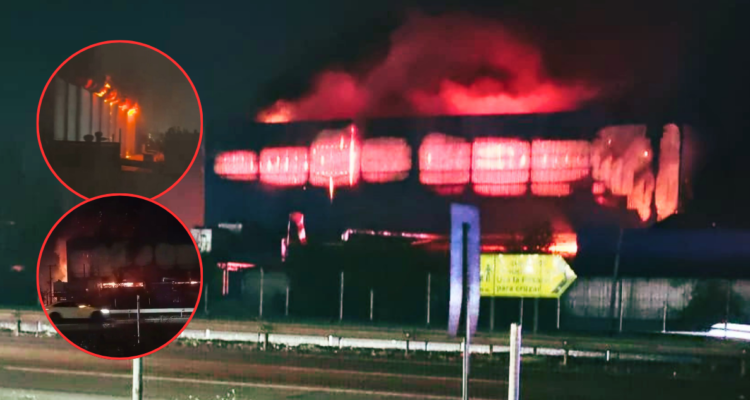 Gran incendio en frigorífico al costado de Ruta 5 Sur en Buin amenaza a casas y activa Alarma General