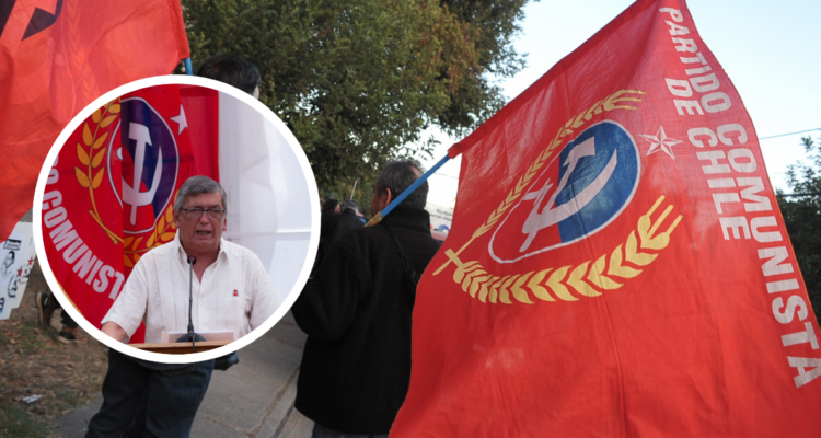 Lautaro Carmona y bandera del Partido Comunista chileno