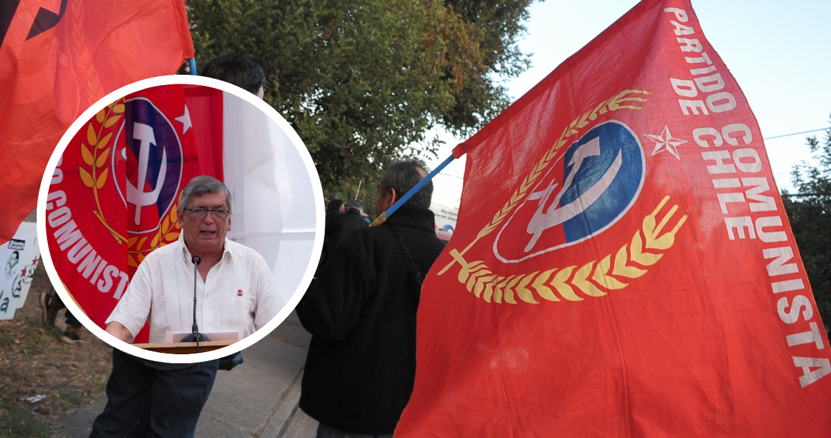 Lautaro Carmona y bandera del Partido Comunista chileno