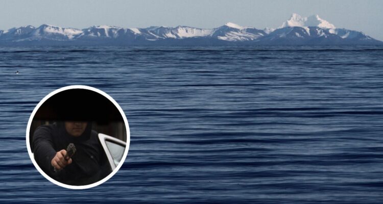 Estrecho de Magallanes y foto de hombre armado para contextualizar el crimen organizado.