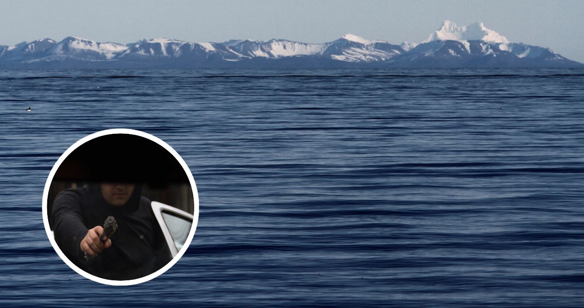 Estrecho de Magallanes y foto de hombre armado para contextualizar el crimen organizado.