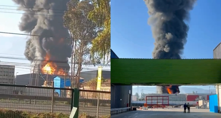 Gigantesco incendio afecta a empresa de Paine y genera una enorme columna de humo