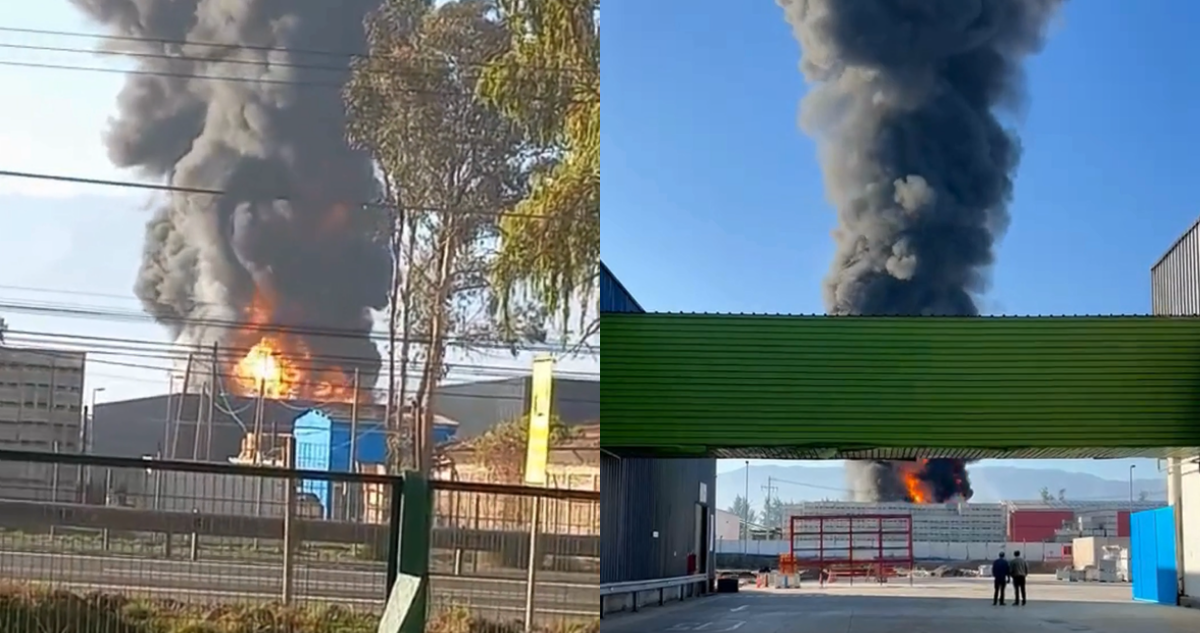 Gigantesco incendio afecta a empresa de Paine y genera una enorme columna de humo