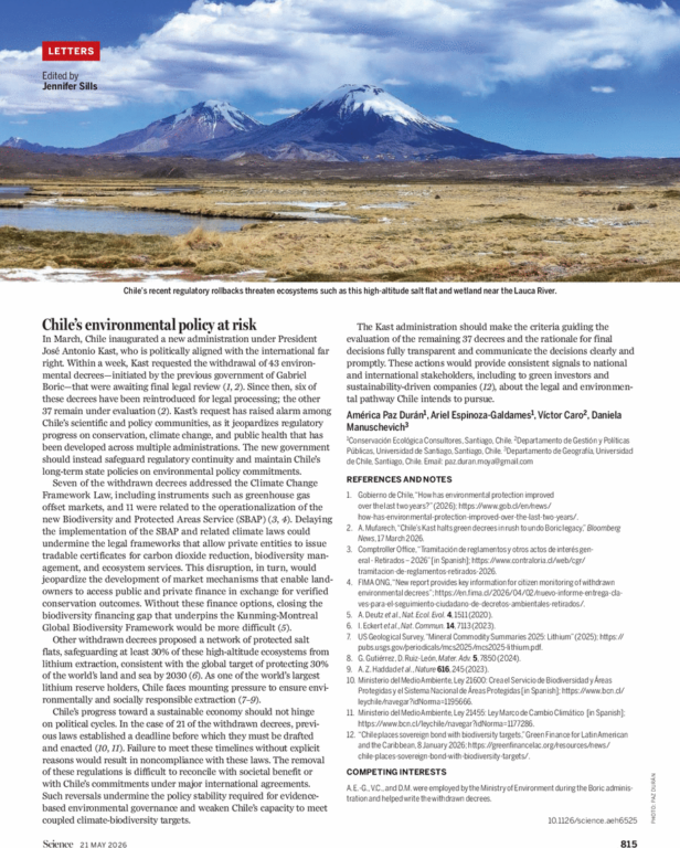 Carta publicada en Science