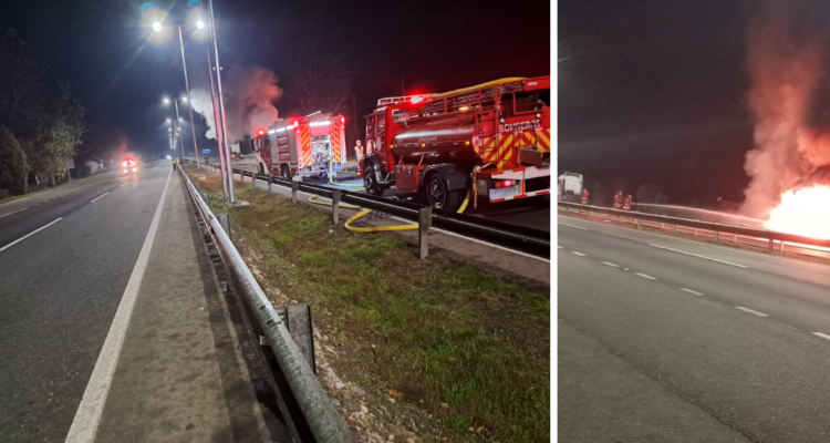 Incendio destruye rampla y carga de camión en la Ruta 5 al sur de Lonchoche