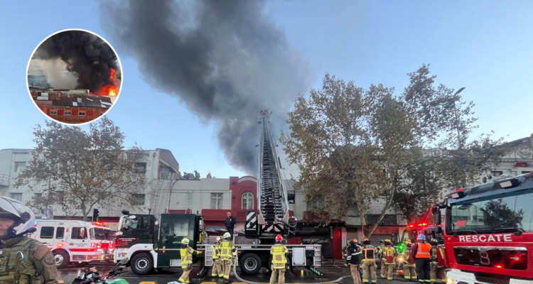 Bomberos combate gran incendio que afecta a local de productos chinos en el centro de Santiago