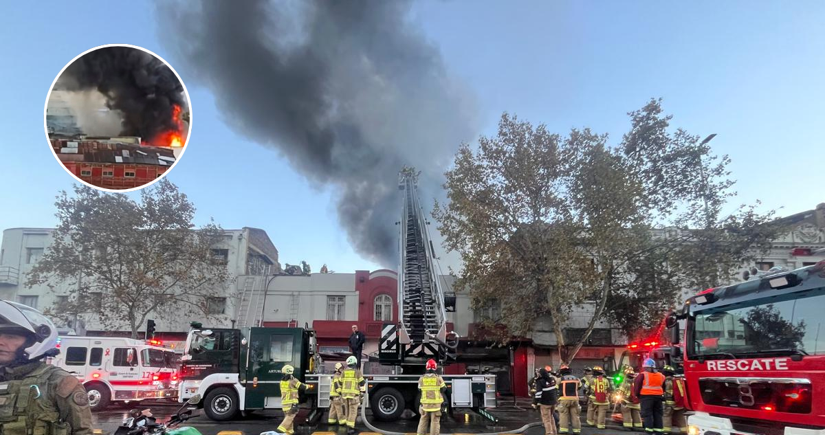 Bomberos combate gran incendio que afecta a local de productos chinos en el centro de Santiago