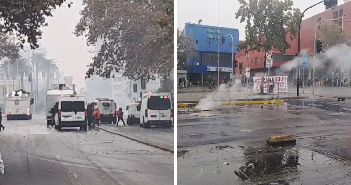 Incidentes en Alameda por marcha de Central Clasista de Trabajadores.