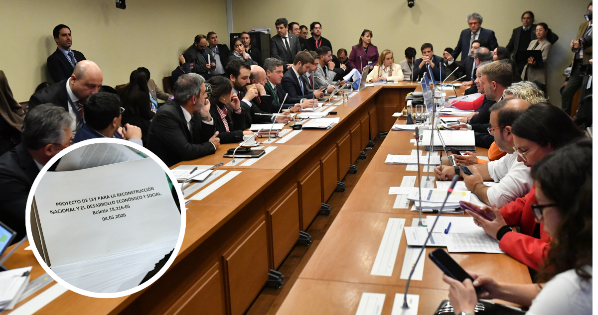 Comisión de Hacienda en la Cámara de Diputados. Y foto del proyecto de ley de Reconstrucción Nacional.