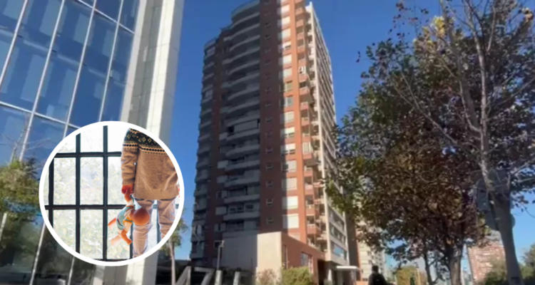 Edificio donde ocurrió accidente. Y foto de contexto de niño frente a ventanal.