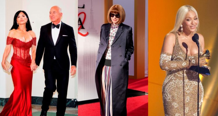 Archivo | Jeff Bezos y su esposa Lauren Sánchez (i), la directora editorial global de Vogue, Anna Wintour (c) y Beyoncé (d)