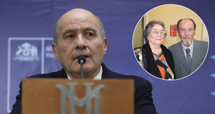 Edición fotográfica con el ministro Jorge Quiroz en primer plano y a un costado una foto de sus padres.