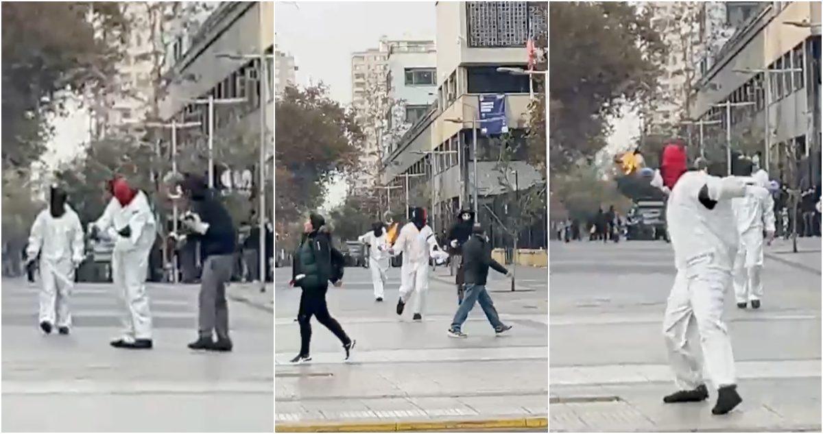 Incidentes en Instituto Nacional: overoles blancos lanzan bomba molotov a periodista de Bío Bío