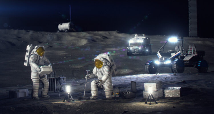 Imagen de astronautas en la Luna para ilustrar nota sobre la base lunar de la NASA