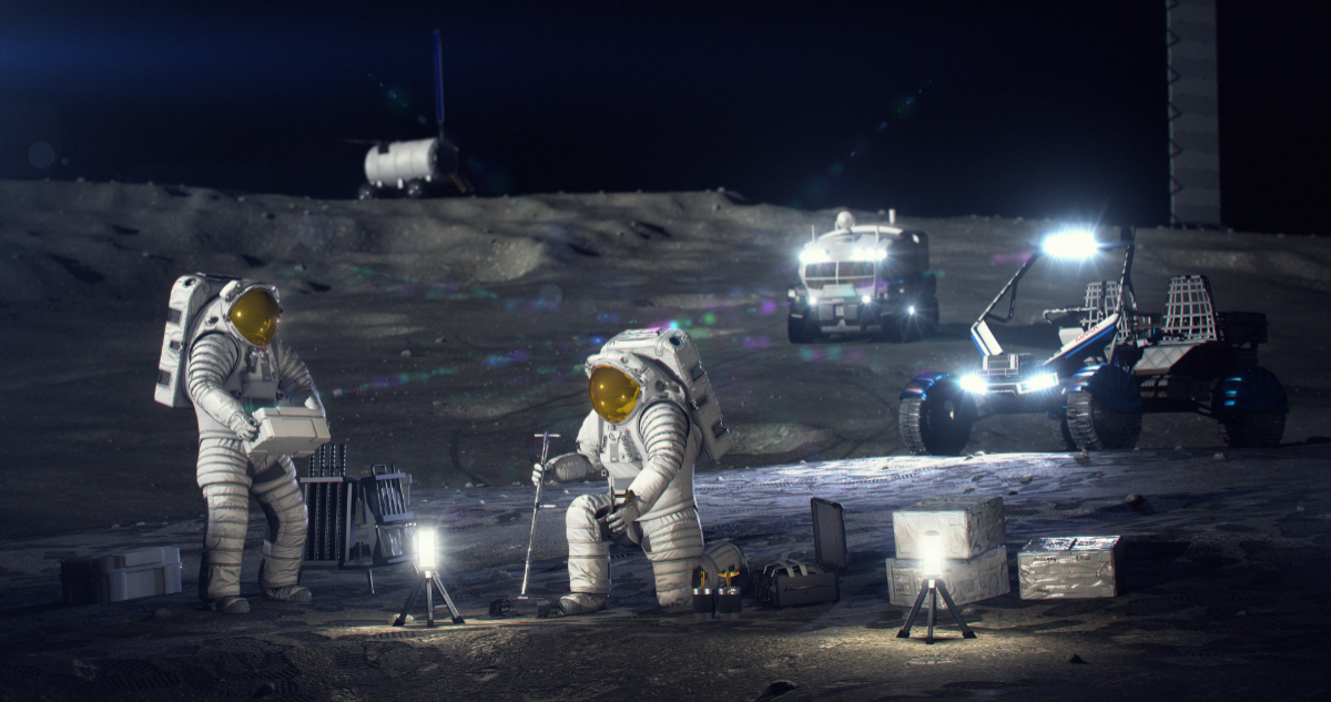 Imagen de astronautas en la Luna para ilustrar nota sobre la base lunar de la NASA