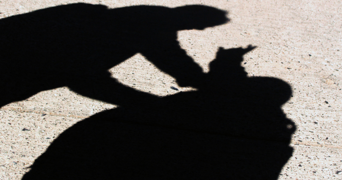 Sombras de estudiantes peleando