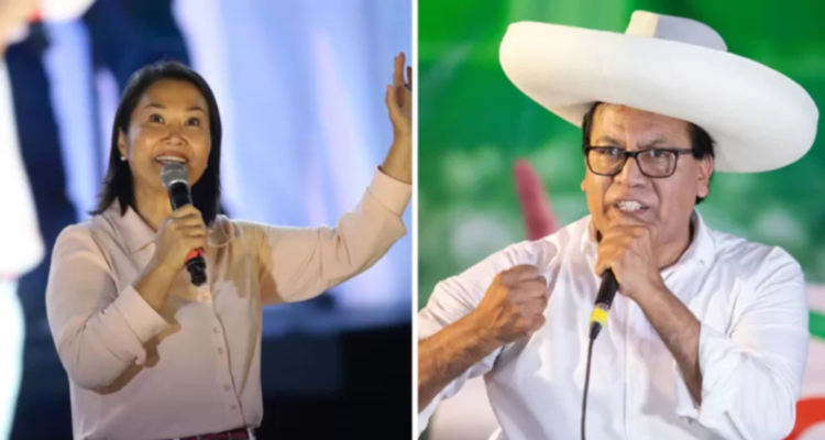 Fujimori y Sánchez , candidatos que pasaron a segunda vuelta presidencial en Perú.