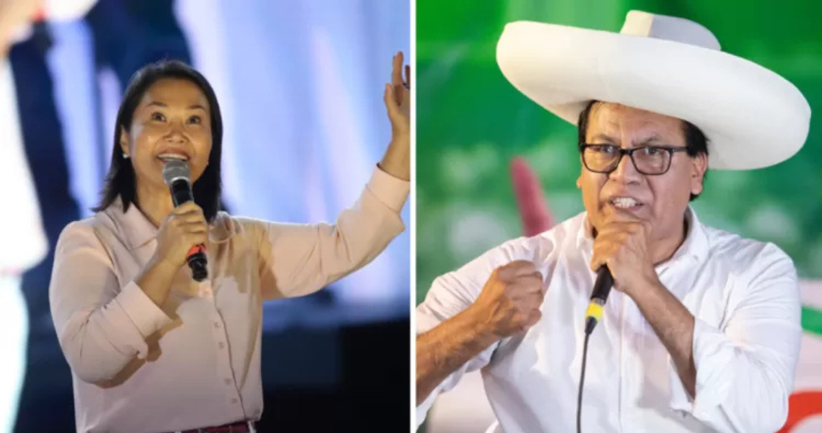 Fujimori y Sánchez , candidatos que pasaron a segunda vuelta presidencial en Perú.