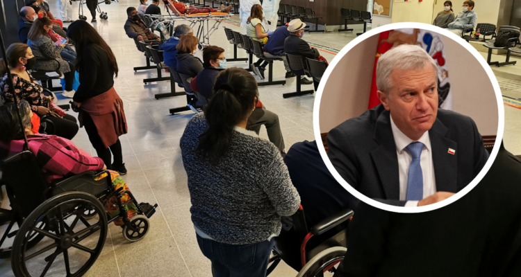Sala de espera de hospital. Y foto de José Antonio Kast. Para columna sobre recortes en Salud.
