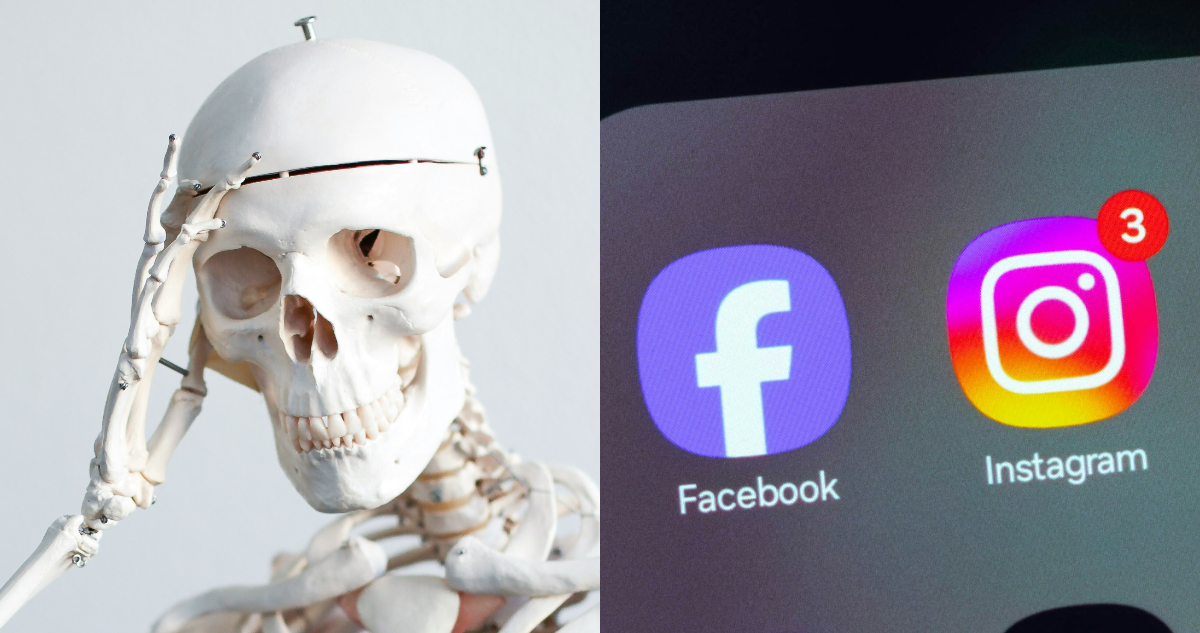 Fotos de un esqueleto, facebook e instagram