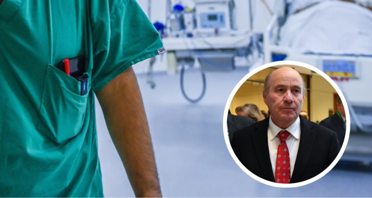 Personal de salud en hospital. Y foto de ministro de Hacienda.