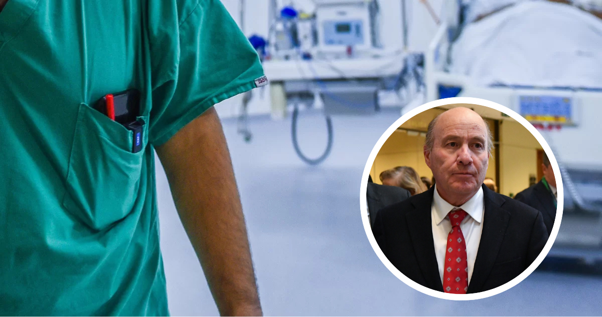 Personal de salud en hospital. Y foto de ministro de Hacienda.