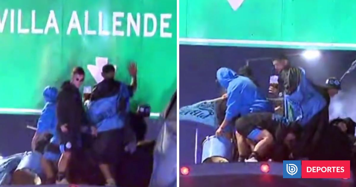 VIDEO | Jugador de Belgrano chocó con cartel durante festejos en Argentina: casi cayó del techo de bus