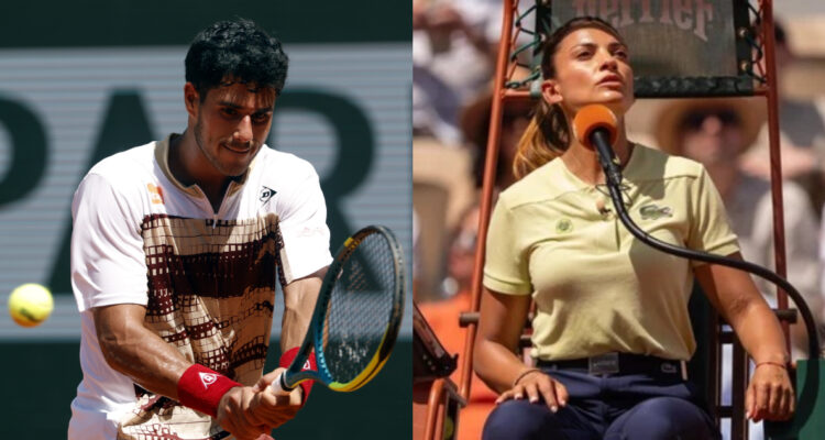 Tenista paraguayo Daniel Vallejo y jueza Ana Carvalho en Roland Garros