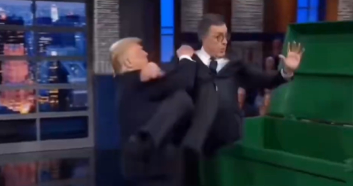 Trump se burla del fin del late show de Stephen Colbert con video de IA donde lo lanza a un basurero