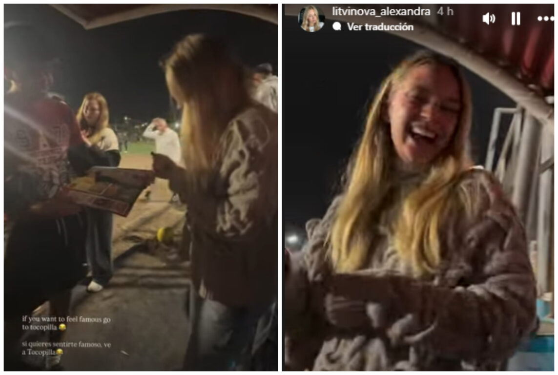 Alexandra Litvinova, novia de Alexis Sánchez, firmó autógrafos y álbumes del Mundial en Tocopilla
