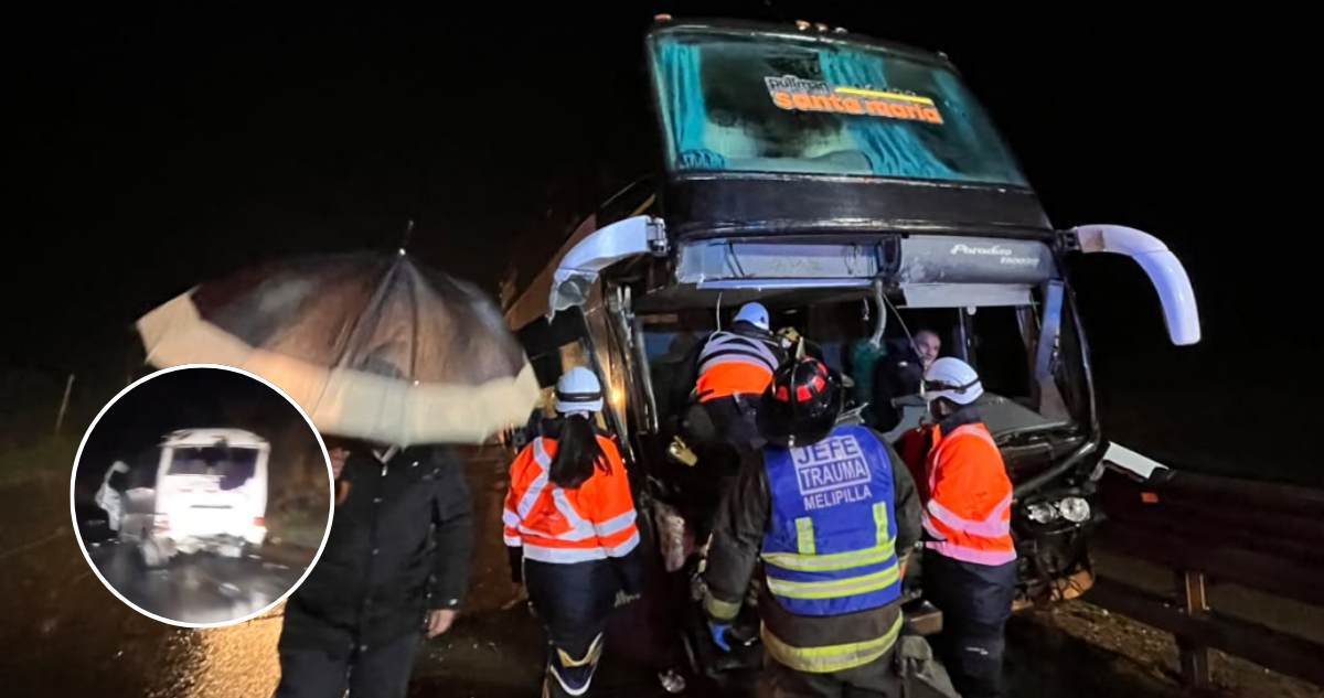 Accidente entre un bus y un furgón genera tránsito parcial en Ruta 78: hay cinco heridos
