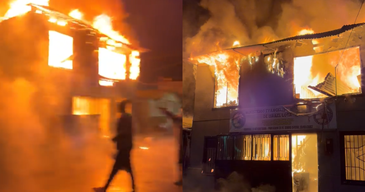Intenso incendio consume inmueble destinado a iglesia en Lota: intentaron agredir a Bomberos