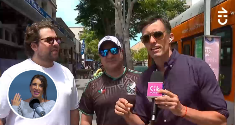 Roberto Cox junto a hinchas mexicanos y Camila Nash