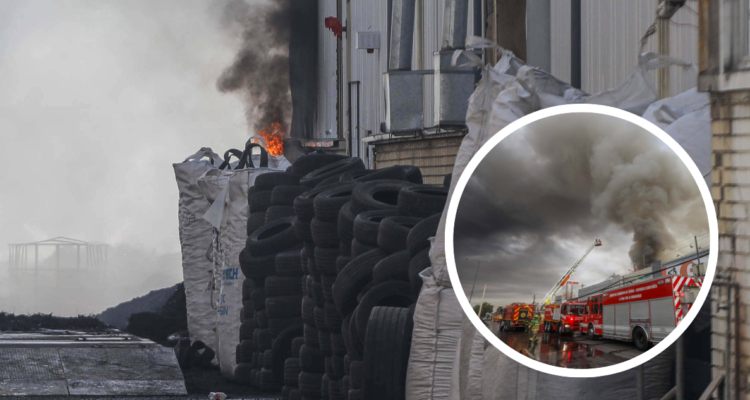 Incendio en empresa recicladora de neumáticos, en la comuna de Cerrillos.