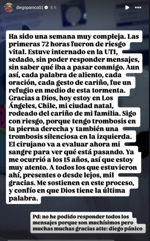Instagram Storie de Diego Pánico en Instagram