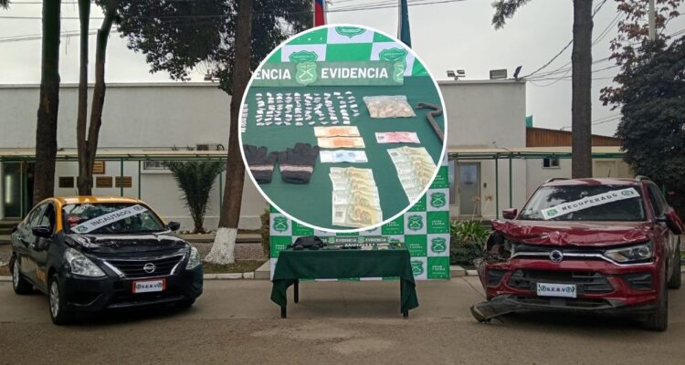 Dos detenidos tras turbazo en Colina: Carabineros recuperó el vehículo e incautó diversas drogas