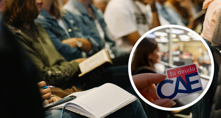 Estudiantes. Y foto de la TGR muestra una lámina que dice “Tu deuda CAE”