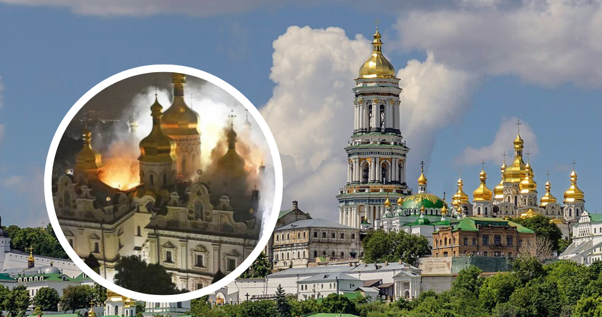 Lavra de Kyiv-Pechersk y foto de Lavra de Kyiv-Pechersk atacada por drones rusos.