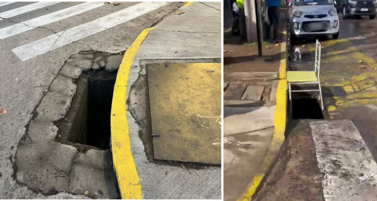 Denuncian robo de rejillas en concurrido sector de Viña del Mar: cubrían canaletas de gran profundidad