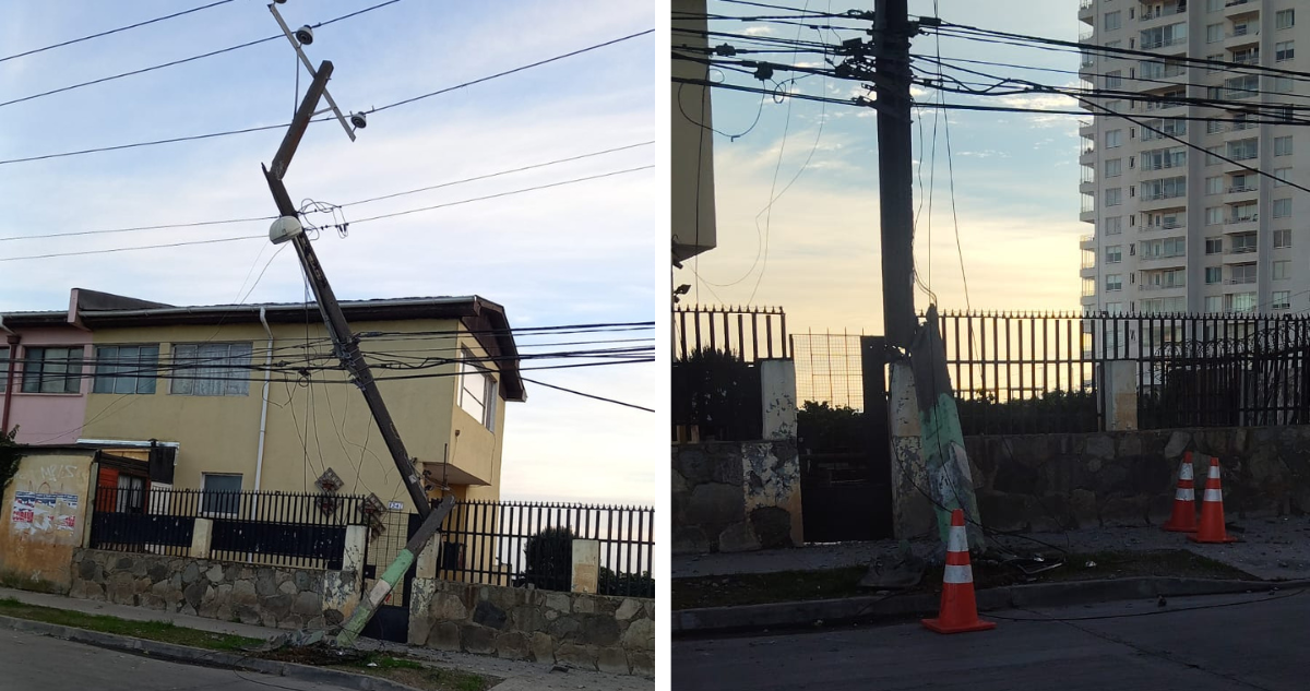 Poste chocado deja casi mil clientes sin luz en Cerro Placeres de Valparaíso