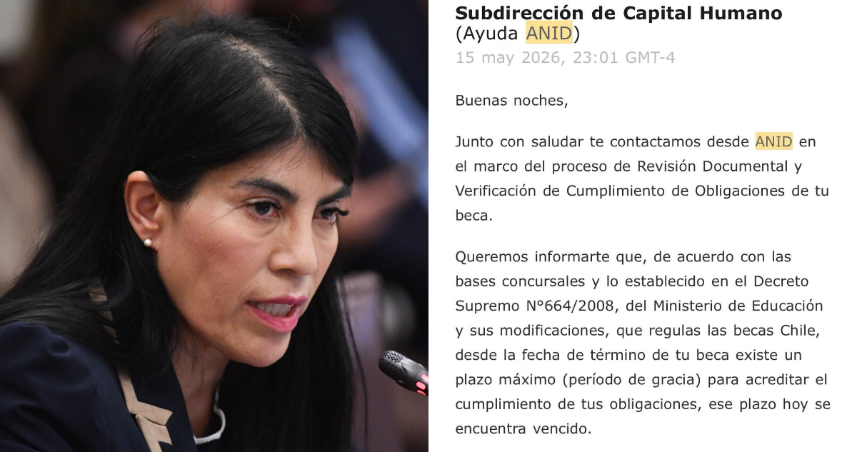 Ximena Lincolao y una captura de un correo para ilustrar nota sobre Becas Chile