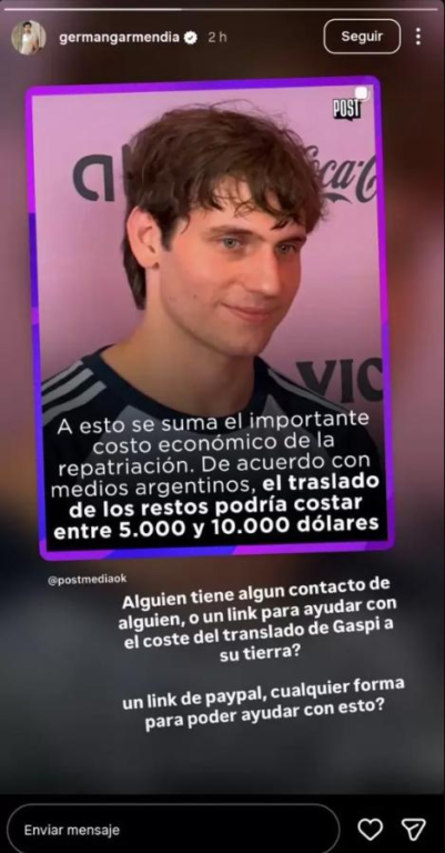 German Garmendia y post sobre Gaspi