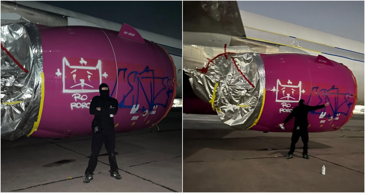 Grafitero vulnera seguridad del Aeropuerto de Santiago y vandaliza avión en plena losa