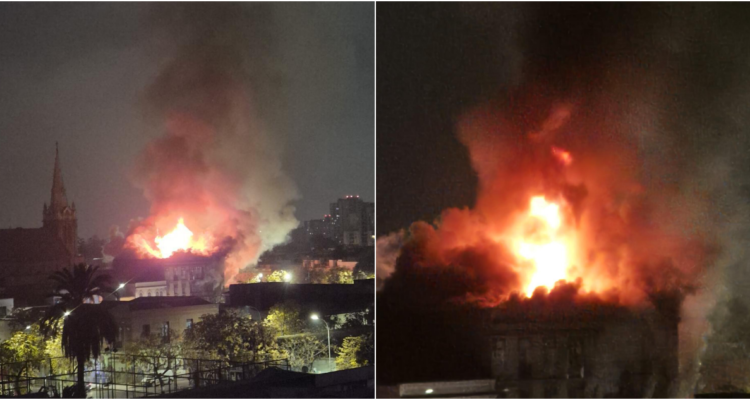 Gran incendio deja densa columna de humo en el centro de Santiago