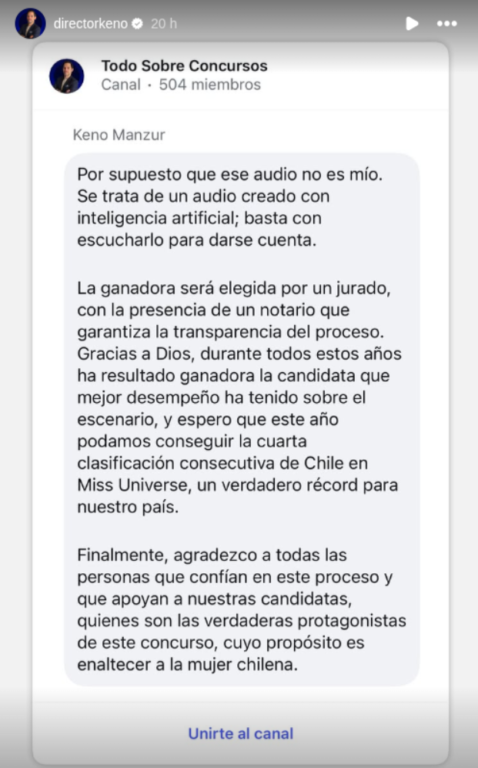 Declaración de Keno Manzur sobre audios filtrados