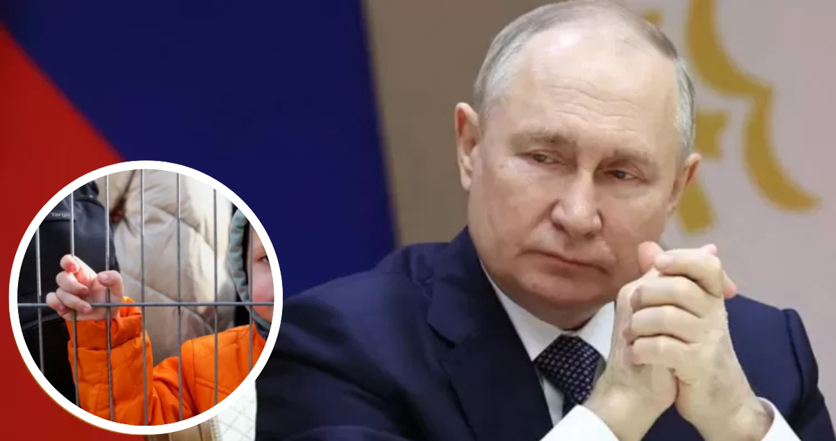 Presidente ruso, Vladimir Putin. Y foto de niño ucraniano.
