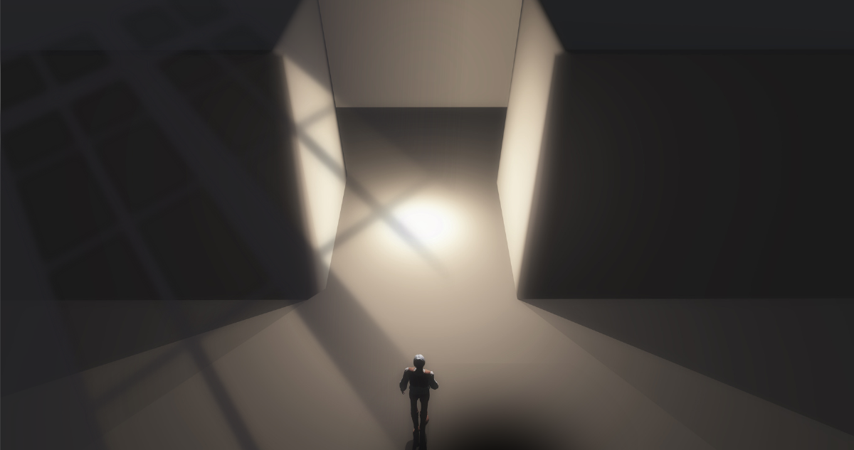 Persona caminando entre sombras