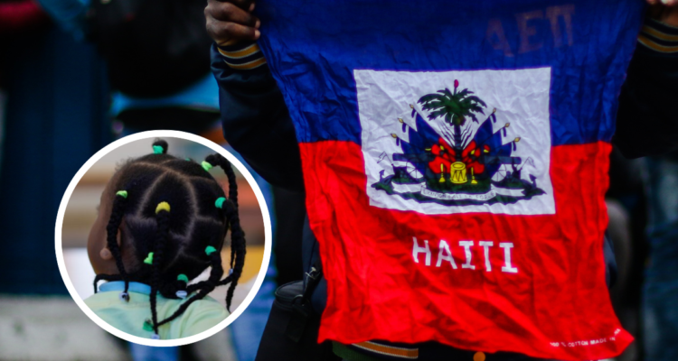Bandera de Haití. Y foto de contexto de niña haitiana.